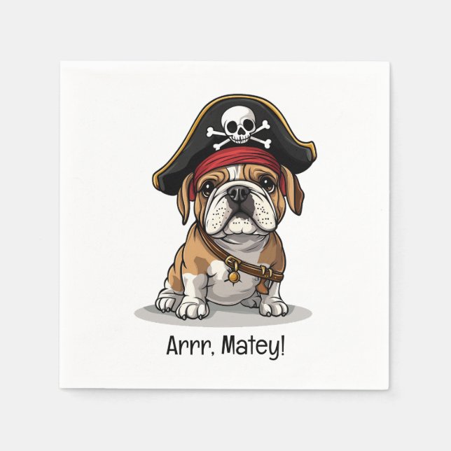 Servilleta De Papel Arrr Matey Pirate Bulldog Inglés Skull Crossbone (Anverso)