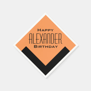 Servilleta De Papel Art déco anaranjado del feliz cumpleaños