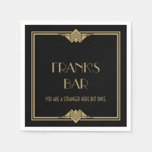 Servilleta De Papel Art Deco Black Gold Bar Name