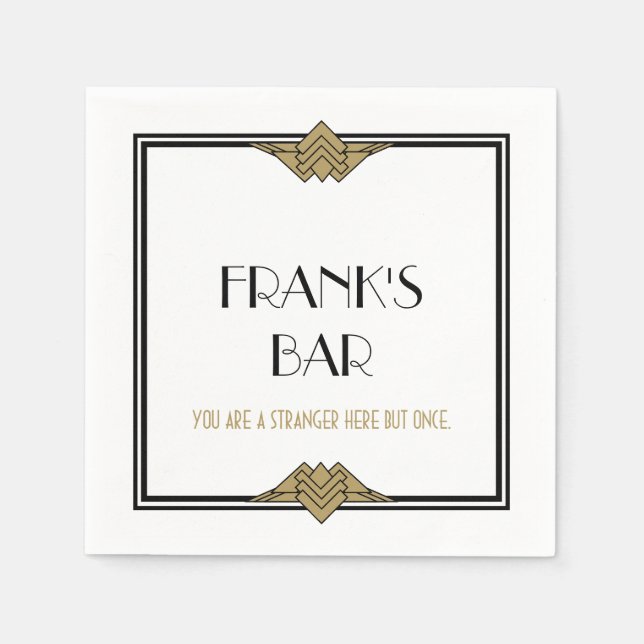 Servilleta De Papel Art Deco Black Gold Bar Napkins Napkins (Anverso)