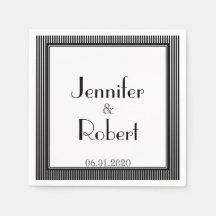 Art Deco Elegante Boda de rayas blancas y negras