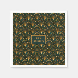 Servilleta De Papel Art Deco Emerald Green Gold Custom Name Cocktail
