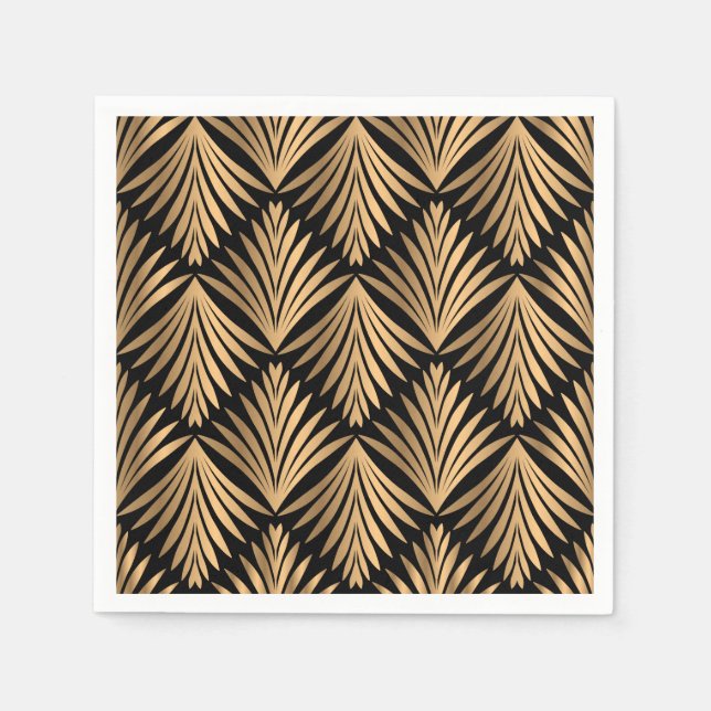 Servilleta De Papel Art Deco Floral Gran Gatsby Black Gold Boda (Anverso)