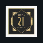 Servilleta De Papel Art Deco Frame 21st Birthday Name Date Gold Black<br><div class="desc">Art Deco Frame 21st Birthday Name Date Gold Black. Los años 2020 se llenan de alegría para tu fiesta de cumpleaños 21 con este marco dorado decorativo y personalizan fácilmente la tipografía de estilo de los años 20 con tu nombre,  fecha y edad.</div>