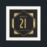Servilleta De Papel Art Deco Frame 21st Birthday Name Date Gold Black<br><div class="desc">Art Deco Frame 21st Birthday Name Date Gold Black. Los años 2020 se llenan de alegría para tu fiesta de cumpleaños 21 con este marco dorado decorativo y personalizan fácilmente la tipografía de estilo de los años 20 con tu nombre,  fecha y edad.</div>