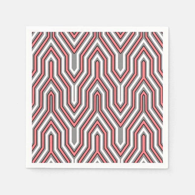 Servilleta De Papel Art Deco Geométrico - coral, gris y blanco (Anverso)