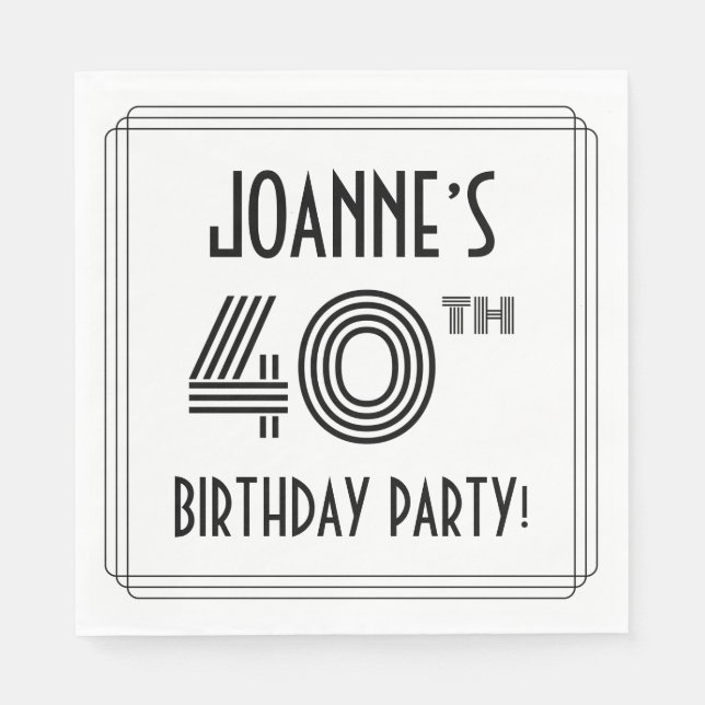 Servilleta De Papel Art Deco inspirado en el 40° Fiesta de cumpleaños, (Anverso)
