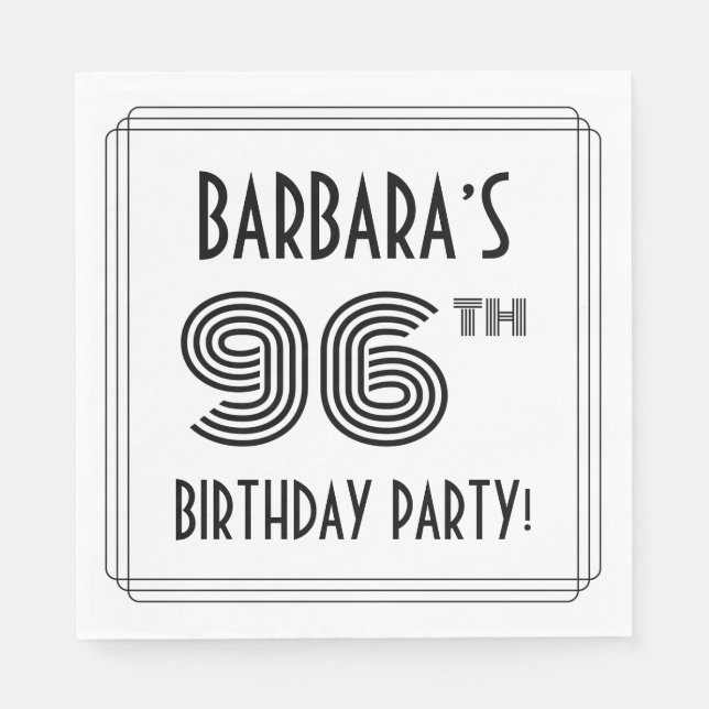 Servilleta De Papel Art Deco inspiró la fiesta de cumpleaños 96, nombr (Anverso)