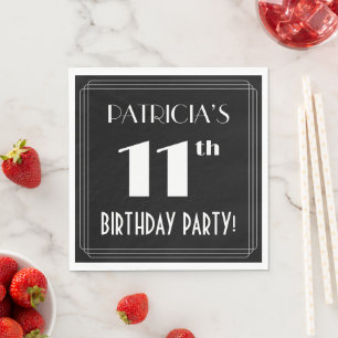 Servilleta De Papel Art Deco Look 11th Birthday Party con nombre perso