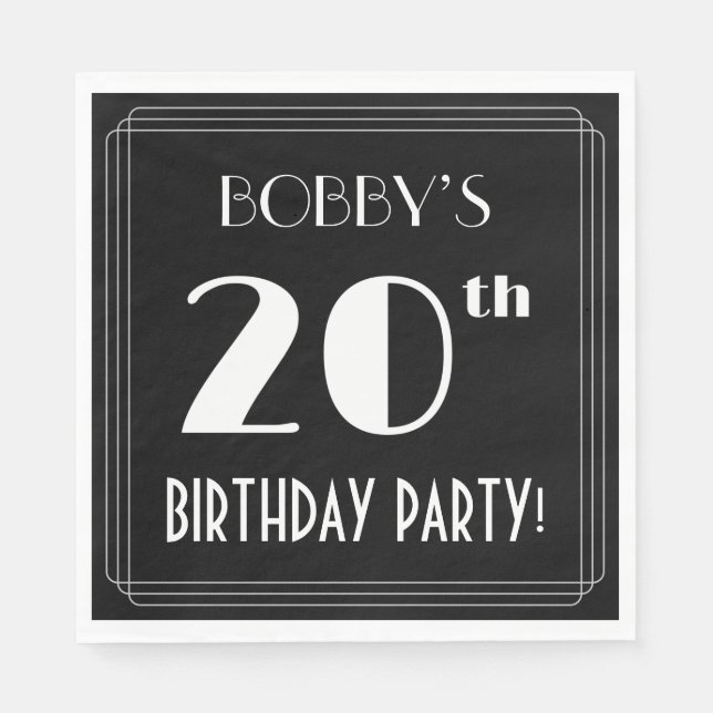 Servilleta De Papel Art Deco Look 20th Birthday Party con nombre perso (Anverso)