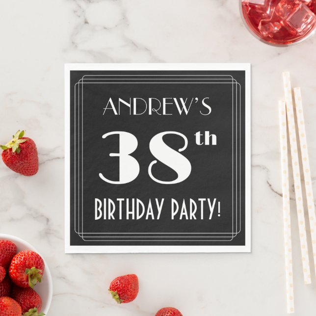 Servilleta De Papel Art Deco Look 38th Birthday Party con nombre perso (In situ)