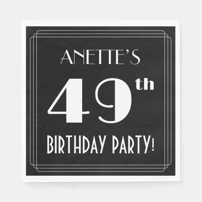 Servilleta De Papel Art Deco Look 49th Birthday Party con nombre perso (Anverso)