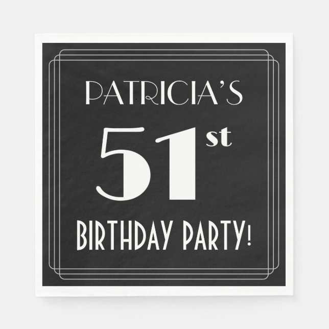 Servilleta De Papel Art Deco Look 51st Birthday Party con nombre perso (Anverso)