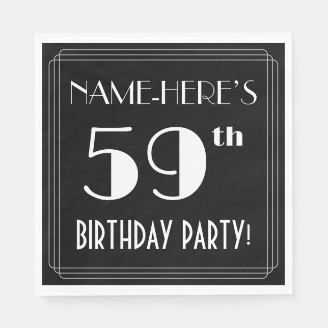 Servilleta De Papel Art Deco Look 59th Birthday Party con Nombre Perso (Anverso)