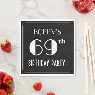 Servilleta De Papel Art Deco Look 69th Birthday Party con nombre perso