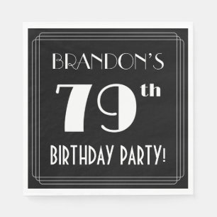 Servilleta De Papel Art Deco Look 79th Birthday Party con nombre perso
