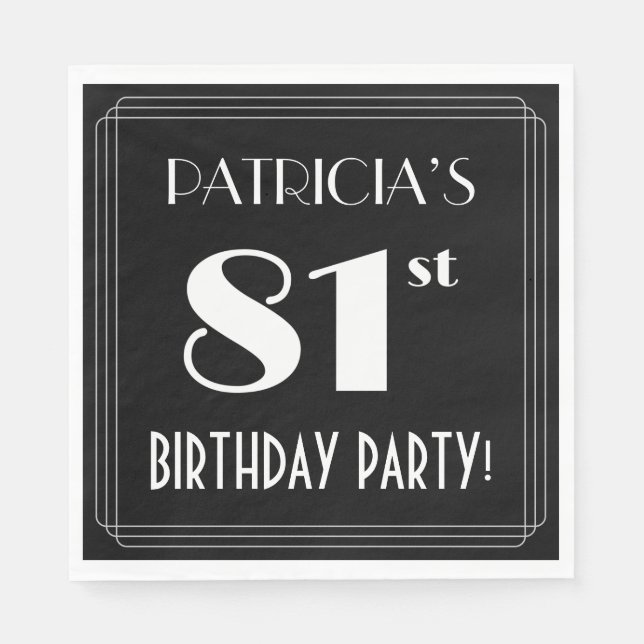 Servilleta De Papel Art Deco Look 81st Birthday Party con nombre perso (Anverso)