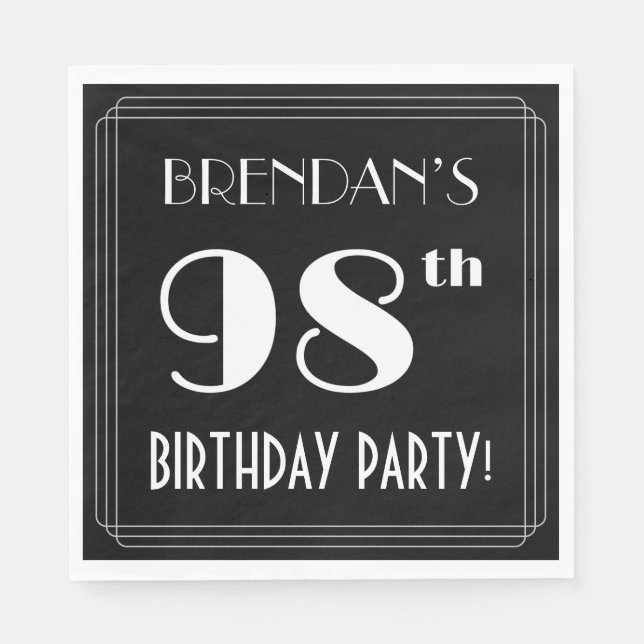 Servilleta De Papel Art Deco Look 98th Birthday Party con nombre perso (Anverso)