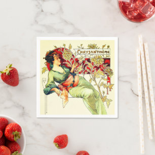 Servilleta De Papel Art nouveau Alphonse Mucha Crisantemo otoño