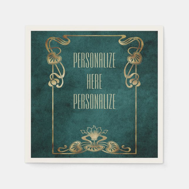 Servilleta De Papel Art Nouveau ante look elegante loto verde oro (Anverso)