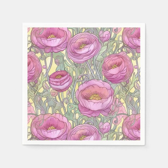 Servilleta De Papel Art Nouveau rosa ranunculus (Anverso)