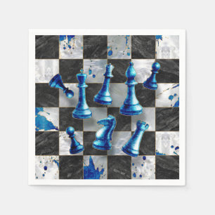 Servilleta De Papel Arte abstracto de ajedrez - Mármol azul