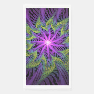 Servilleta De Papel Arte abstracto fractal moderno de flor verde púrpu