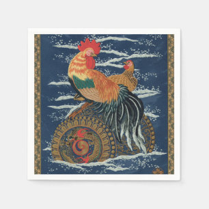 Servilleta De Papel Arte Antiguo de Gallo Gallina Dragón Japonés