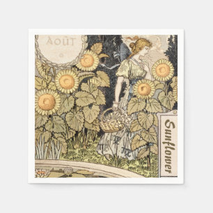 Servilleta De Papel Arte Antiguo Nouveau Jardin de Girasoles Mujer Gra