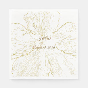 Servilleta De Papel Arte Botánico de Línea Floral Dorada para Boda Alm