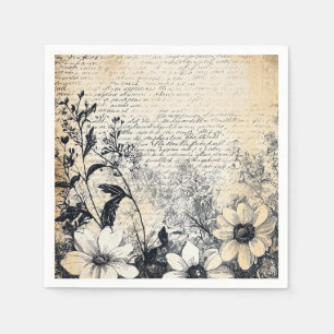 Servilleta De Papel Arte botánico manuscrito de flor silvestre sepia