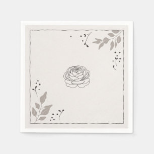 Servilleta De Papel Arte Botánico Minimalista de Rosa en Línea