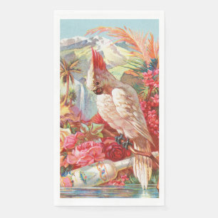 Servilleta De Papel Arte Botánico Vintage de Cacatúa Tropical y Rosa