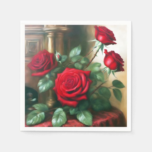 Servilleta De Papel Arte clásico elegante de rosas rojas (Anverso)