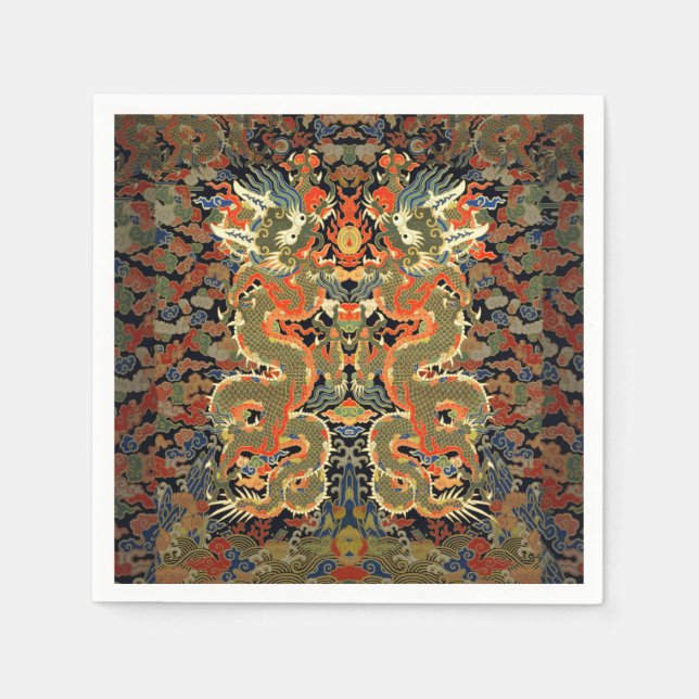 Servilleta De Papel Arte colorido de dragón asiático chino (Anverso)
