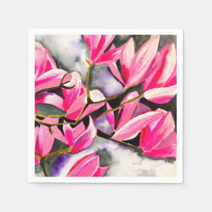 Servilleta De Papel arte de acuarela de magnolia rosa