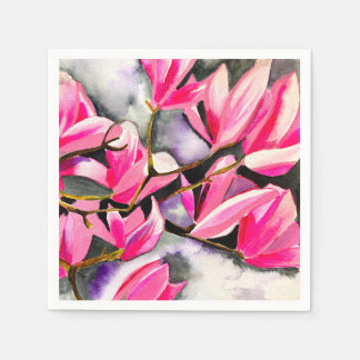 Servilleta De Papel arte de acuarela de magnolia rosa