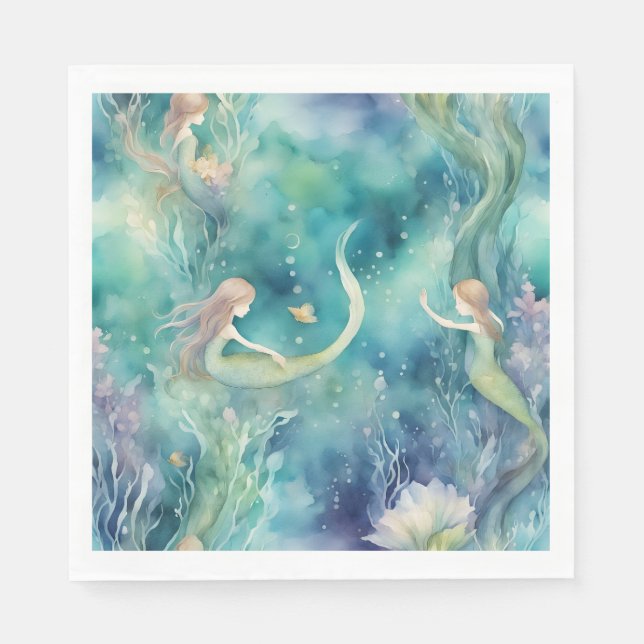Servilleta De Papel arte de acuarela de sirenas (Anverso)