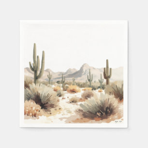 Servilleta De Papel Arte de Acuarela Minimalista del Cactus Saguaro de