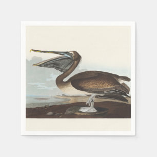 Servilleta De Papel Arte de Ave Costera Vintage Audubon Pelícano Pardo