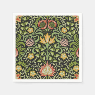 Servilleta De Papel Arte de azulejos florales persas negros de William