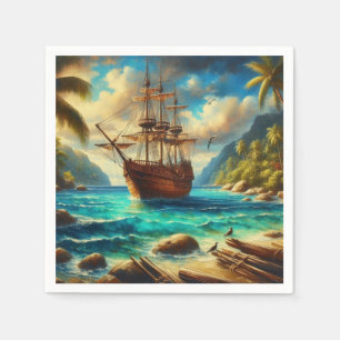 Servilleta De Papel Arte de barcos de playa caribeños/tropicales