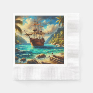 Servilleta De Papel Arte de barcos de playa caribeños/tropicales