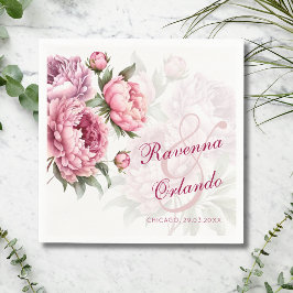 Servilleta De Papel Arte de boda romántico botánico de peonía florecid