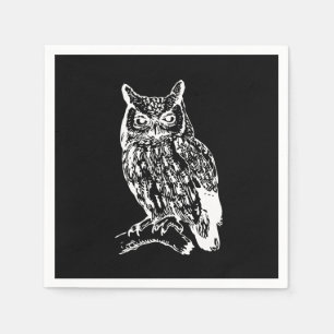 Servilleta De Papel Arte de búho blanco y negro