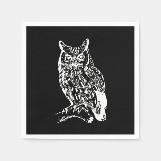 Servilleta De Papel Arte de búho blanco y negro (Anverso)