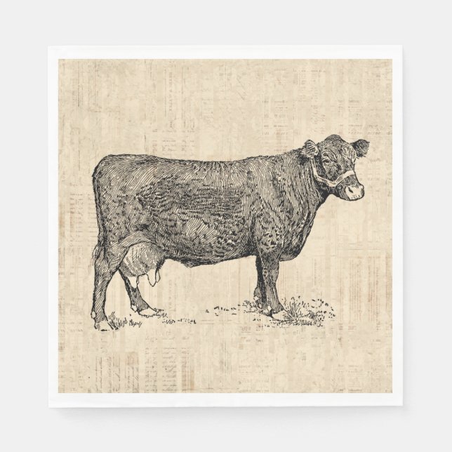 Servilleta De Papel Arte de Country Cow ilustrado (Anverso)
