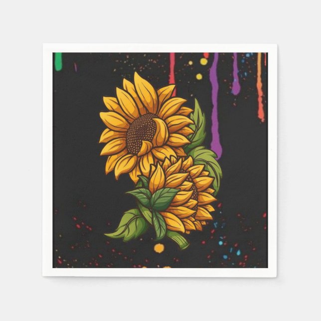 Servilleta De Papel Arte de dibujo de girasoles, amor de girasoles (Anverso)