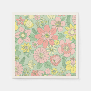 Servilleta De Papel Arte de dibujos a mano de flores de estilo rústico