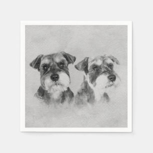 Servilleta De Papel Arte de Digitaces del Grayscale de los Schnauzers